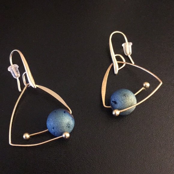 NWB Unique Gold and Blue Druzy Nugget Earrings - Picture 8 of 12